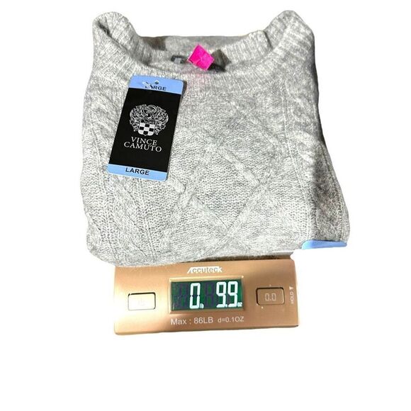 Vince Camuto Women's Cable Sweater Light Heather Grey Size L - Picture 8 of 8